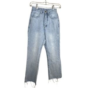 Princess Polly High Rise Cropped Jeans Size US 0 AU/UK 4 Button Fly Light Wash